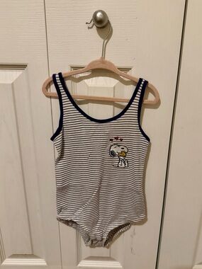 Zara White & Navy Striped One-Piece Bodysuit with Character Patch
